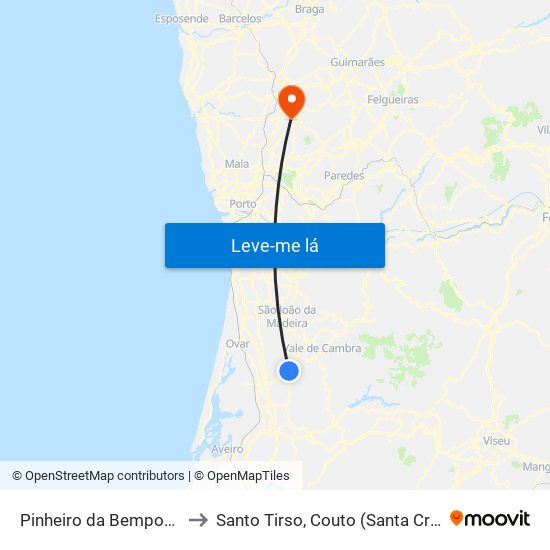 Pinheiro da Bemposta, Travanca e Palmaz to Santo Tirso, Couto (Santa Cristina e São Miguel) e Burgães map