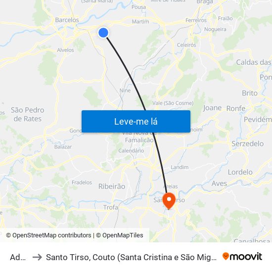 Adães to Santo Tirso, Couto (Santa Cristina e São Miguel) e Burgães map
