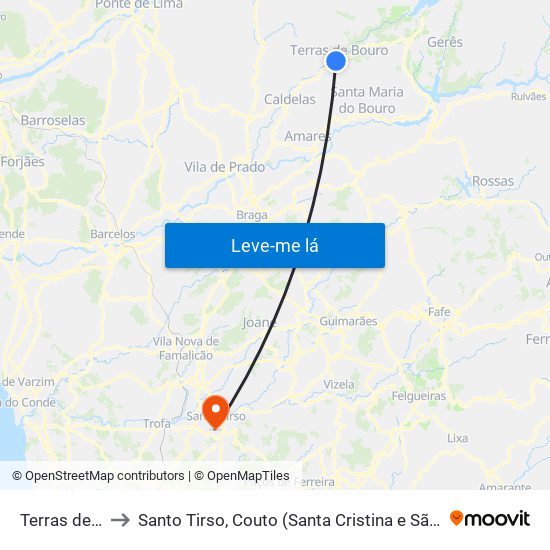 Terras de Bouro to Santo Tirso, Couto (Santa Cristina e São Miguel) e Burgães map