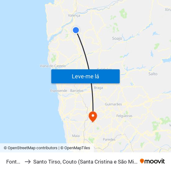 Fontoura to Santo Tirso, Couto (Santa Cristina e São Miguel) e Burgães map