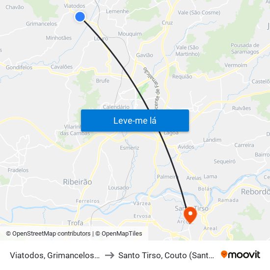 Viatodos, Grimancelos, Minhotães e Monte de Fralães to Santo Tirso, Couto (Santa Cristina e São Miguel) e Burgães map