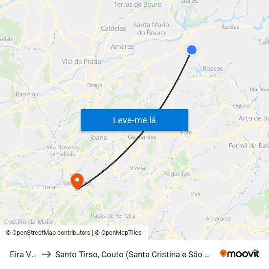 Eira Vedra to Santo Tirso, Couto (Santa Cristina e São Miguel) e Burgães map