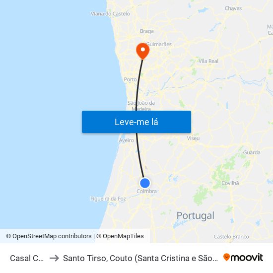 Casal Comba to Santo Tirso, Couto (Santa Cristina e São Miguel) e Burgães map