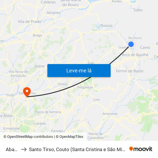 Abadim to Santo Tirso, Couto (Santa Cristina e São Miguel) e Burgães map