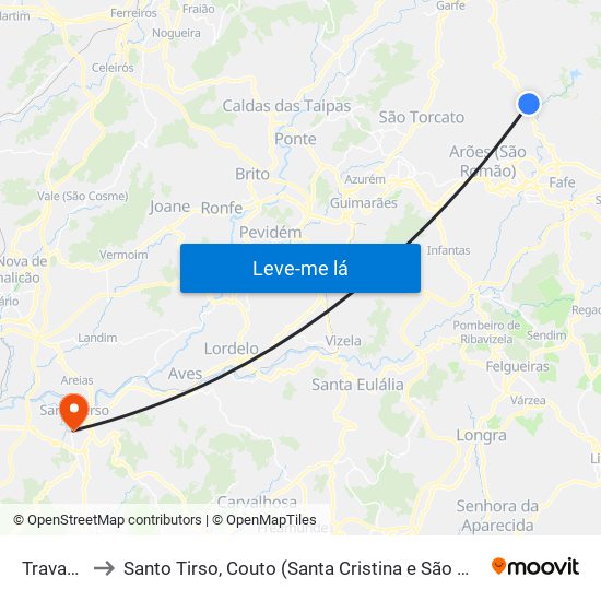 Travassós to Santo Tirso, Couto (Santa Cristina e São Miguel) e Burgães map