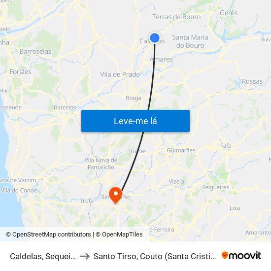 Caldelas, Sequeiros e Paranhos to Santo Tirso, Couto (Santa Cristina e São Miguel) e Burgães map