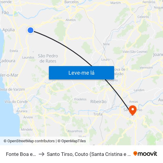 Fonte Boa e Rio Tinto to Santo Tirso, Couto (Santa Cristina e São Miguel) e Burgães map