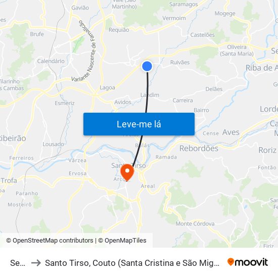 Seide to Santo Tirso, Couto (Santa Cristina e São Miguel) e Burgães map