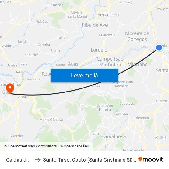 Caldas de Vizela to Santo Tirso, Couto (Santa Cristina e São Miguel) e Burgães map