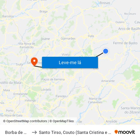 Borba de Montanha to Santo Tirso, Couto (Santa Cristina e São Miguel) e Burgães map