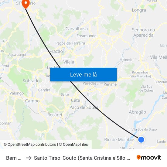 Bem Viver to Santo Tirso, Couto (Santa Cristina e São Miguel) e Burgães map