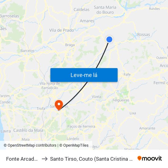 Fonte Arcada e Oliveira to Santo Tirso, Couto (Santa Cristina e São Miguel) e Burgães map