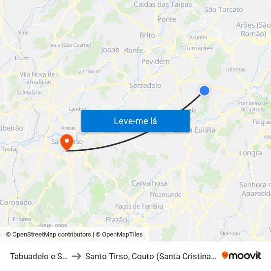 Tabuadelo e São Faustino to Santo Tirso, Couto (Santa Cristina e São Miguel) e Burgães map