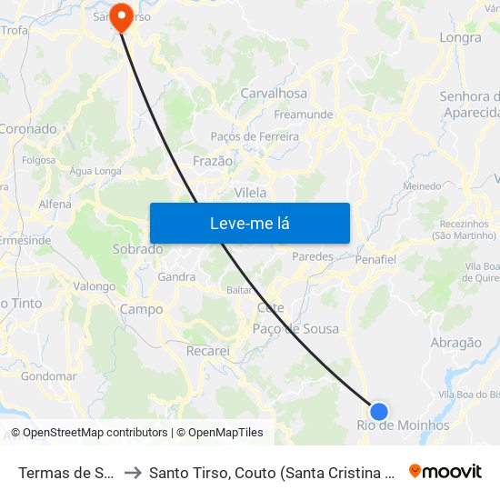 Termas de São Vicente to Santo Tirso, Couto (Santa Cristina e São Miguel) e Burgães map