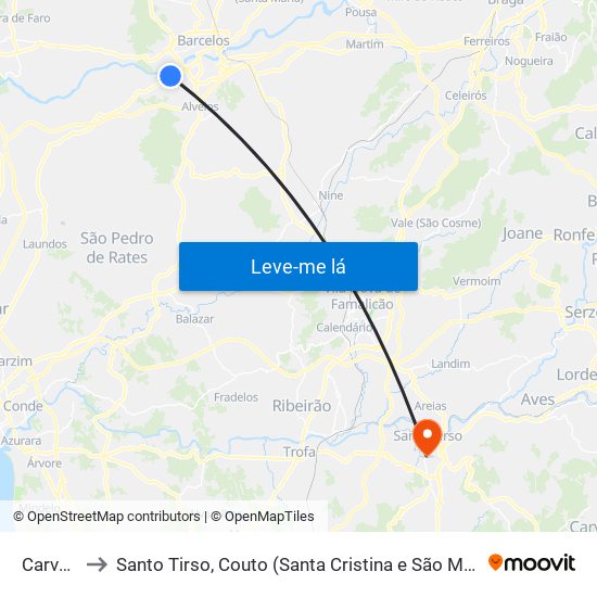 Carvalhal to Santo Tirso, Couto (Santa Cristina e São Miguel) e Burgães map
