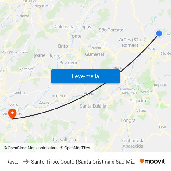 Revelhe to Santo Tirso, Couto (Santa Cristina e São Miguel) e Burgães map