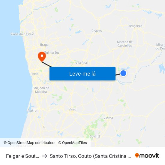 Felgar e Souto da Velha to Santo Tirso, Couto (Santa Cristina e São Miguel) e Burgães map