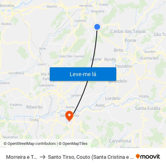 Morreira e Trandeiras to Santo Tirso, Couto (Santa Cristina e São Miguel) e Burgães map