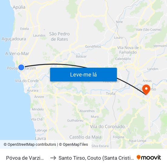 Póvoa de Varzim, Beiriz e Argivai to Santo Tirso, Couto (Santa Cristina e São Miguel) e Burgães map