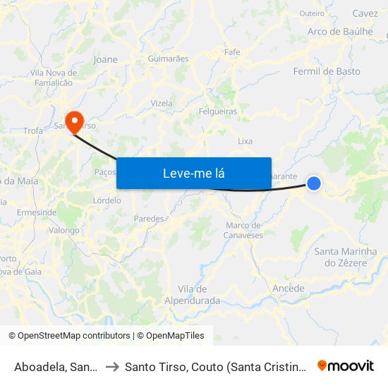 Aboadela, Sanche e Várzea to Santo Tirso, Couto (Santa Cristina e São Miguel) e Burgães map