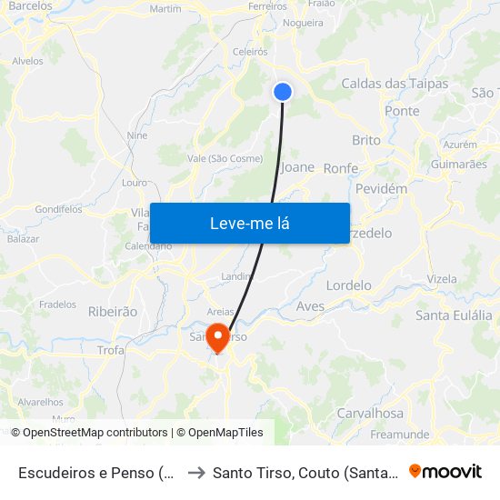 Escudeiros e Penso (Santo Estêvão e São Vicente) to Santo Tirso, Couto (Santa Cristina e São Miguel) e Burgães map