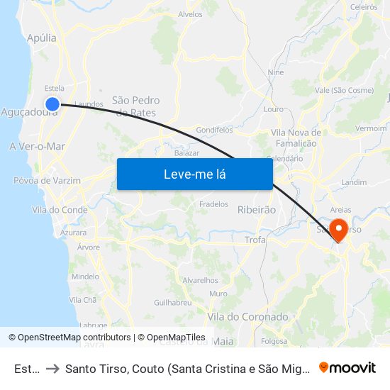 Estela to Santo Tirso, Couto (Santa Cristina e São Miguel) e Burgães map