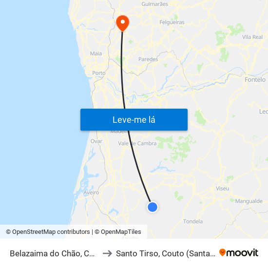 Belazaima do Chão, Castanheira do Vouga e Agadão to Santo Tirso, Couto (Santa Cristina e São Miguel) e Burgães map