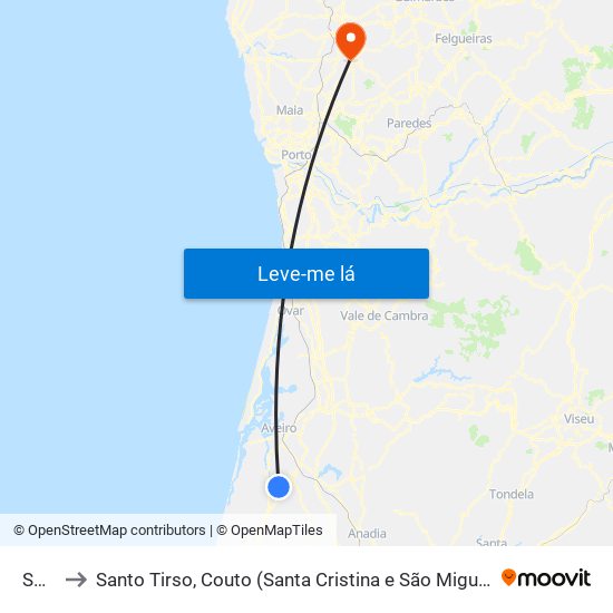 Sosa to Santo Tirso, Couto (Santa Cristina e São Miguel) e Burgães map