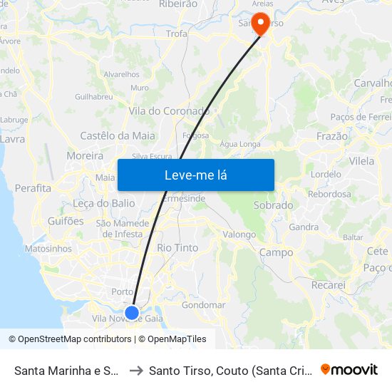 Santa Marinha e São Pedro da Afurada to Santo Tirso, Couto (Santa Cristina e São Miguel) e Burgães map