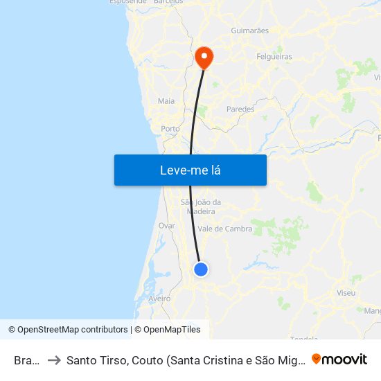 Branca to Santo Tirso, Couto (Santa Cristina e São Miguel) e Burgães map