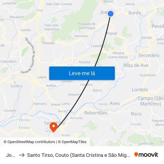 Joane to Santo Tirso, Couto (Santa Cristina e São Miguel) e Burgães map