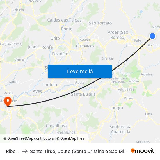 Ribeiros to Santo Tirso, Couto (Santa Cristina e São Miguel) e Burgães map
