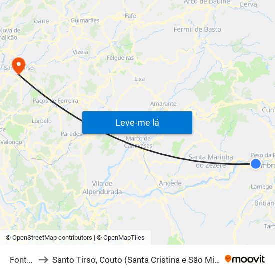 Fontelas to Santo Tirso, Couto (Santa Cristina e São Miguel) e Burgães map