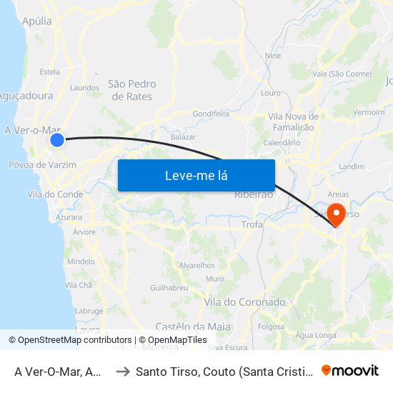 A Ver-O-Mar, Amorim e Terroso to Santo Tirso, Couto (Santa Cristina e São Miguel) e Burgães map