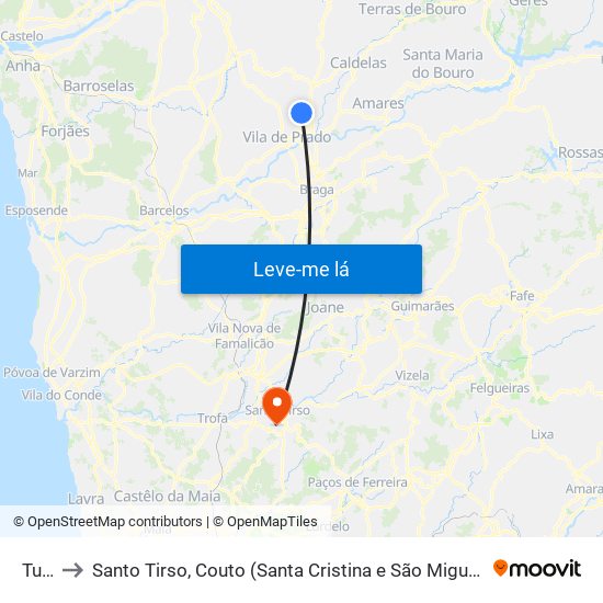 Turiz to Santo Tirso, Couto (Santa Cristina e São Miguel) e Burgães map