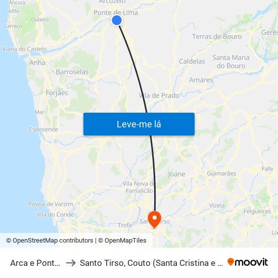 Arca e Ponte de Lima to Santo Tirso, Couto (Santa Cristina e São Miguel) e Burgães map