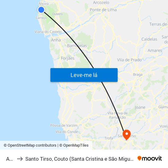 Afife to Santo Tirso, Couto (Santa Cristina e São Miguel) e Burgães map