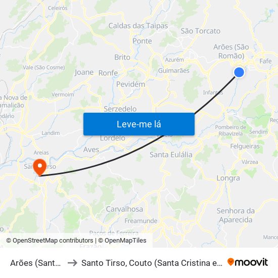 Arões (Santa Cristina) to Santo Tirso, Couto (Santa Cristina e São Miguel) e Burgães map