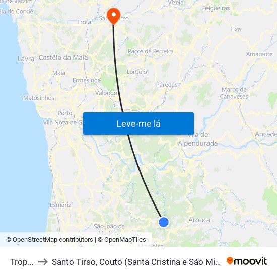 Tropeço to Santo Tirso, Couto (Santa Cristina e São Miguel) e Burgães map