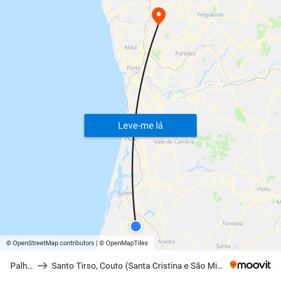 Palhaça to Santo Tirso, Couto (Santa Cristina e São Miguel) e Burgães map