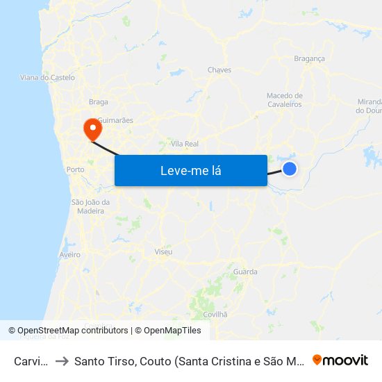 Carviçais to Santo Tirso, Couto (Santa Cristina e São Miguel) e Burgães map