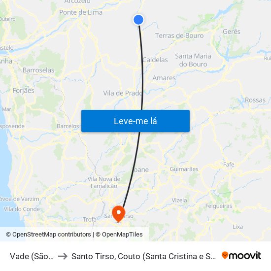 Vade (São Pedro) to Santo Tirso, Couto (Santa Cristina e São Miguel) e Burgães map