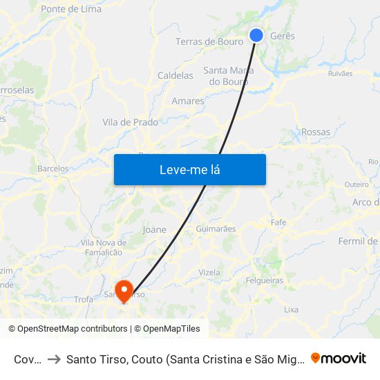 Covide to Santo Tirso, Couto (Santa Cristina e São Miguel) e Burgães map