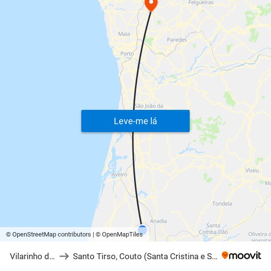 Vilarinho do Bairro to Santo Tirso, Couto (Santa Cristina e São Miguel) e Burgães map