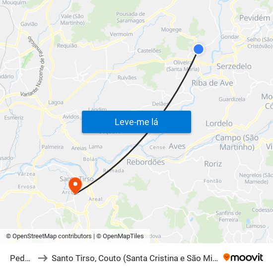 Pedome to Santo Tirso, Couto (Santa Cristina e São Miguel) e Burgães map