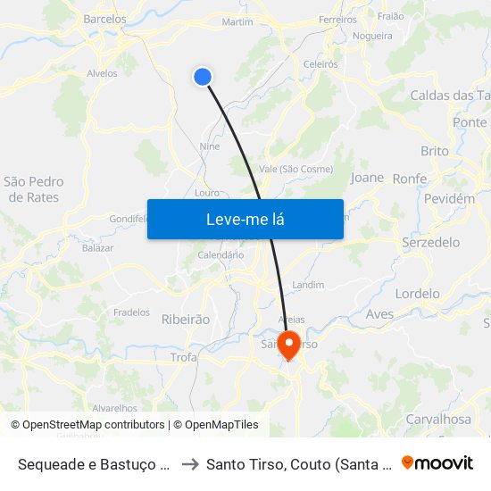 Sequeade e Bastuço (São João e Santo Estêvão) to Santo Tirso, Couto (Santa Cristina e São Miguel) e Burgães map