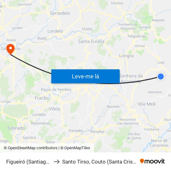 Figueiró (Santiago e Santa Cristina) to Santo Tirso, Couto (Santa Cristina e São Miguel) e Burgães map
