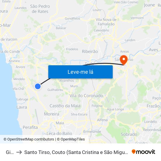 Gião to Santo Tirso, Couto (Santa Cristina e São Miguel) e Burgães map
