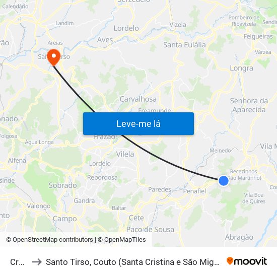 Croca to Santo Tirso, Couto (Santa Cristina e São Miguel) e Burgães map