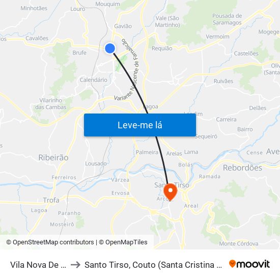 Vila Nova De Famalicão to Santo Tirso, Couto (Santa Cristina e São Miguel) e Burgães map